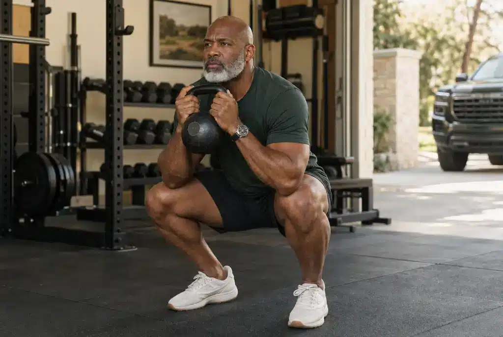 strength training men over 50 — kettlebell goblet squat