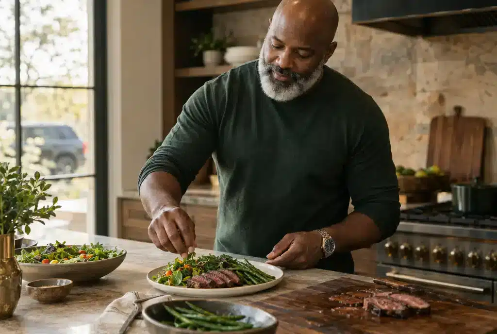 strength training men over 50 — protein-forward recovery meal